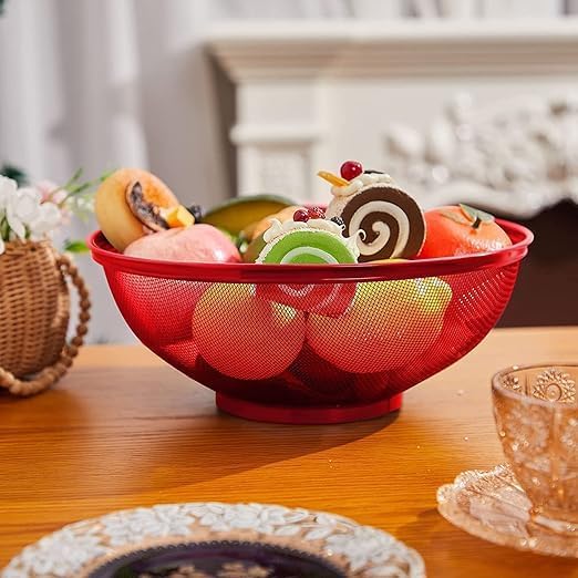 Apple Shape Net Fruits Basket for Kitchen Fruit Basket with Net Cover, Vegetables & Fruit Bowl for Dining Table, Fruit Storage Basket with lid