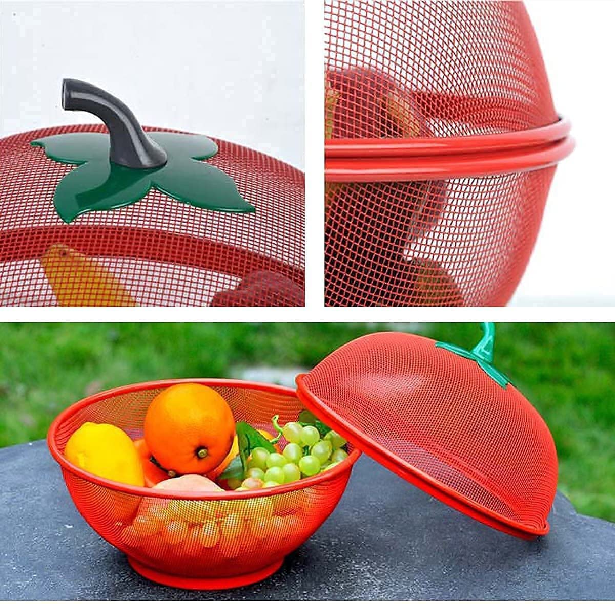 Apple Shape Net Fruits Basket for Kitchen Fruit Basket with Net Cover, Vegetables & Fruit Bowl for Dining Table, Fruit Storage Basket with lid