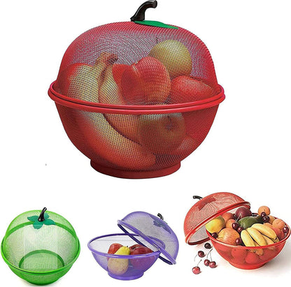 Apple Shape Net Fruits Basket for Kitchen Fruit Basket with Net Cover, Vegetables & Fruit Bowl for Dining Table, Fruit Storage Basket with lid